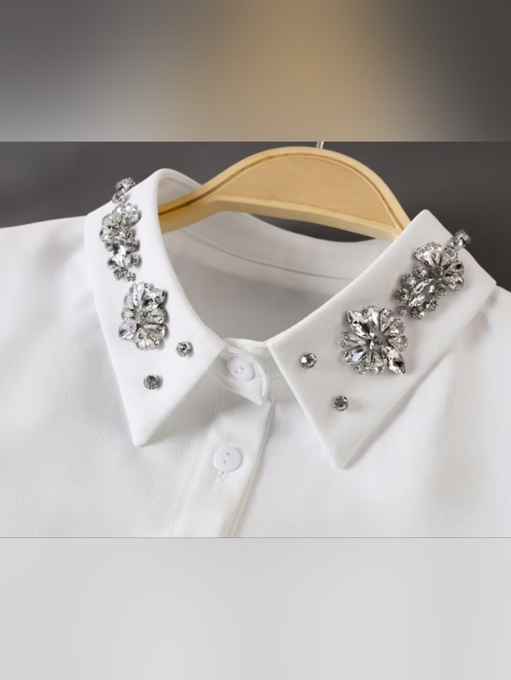 Elegant White Men’s Dress Shirt with Crystal Embellished Collar
